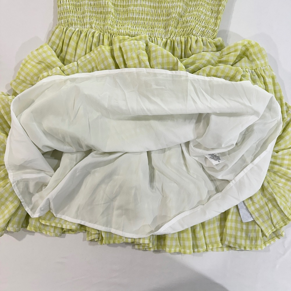 Mable Women Gingham Dress Mini Smocked Cotton Blend Ruffle Tiered Summer S Lime - Picture 3 of 7